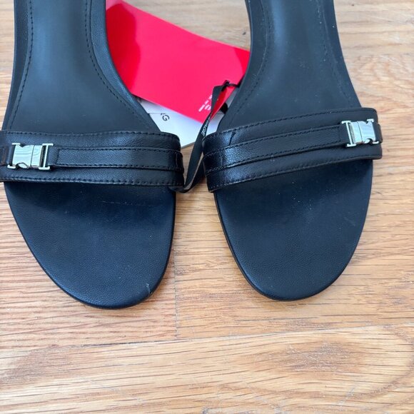 Mango Black Leather Sandals w/ Metallic Heel - Picture 9 of 12